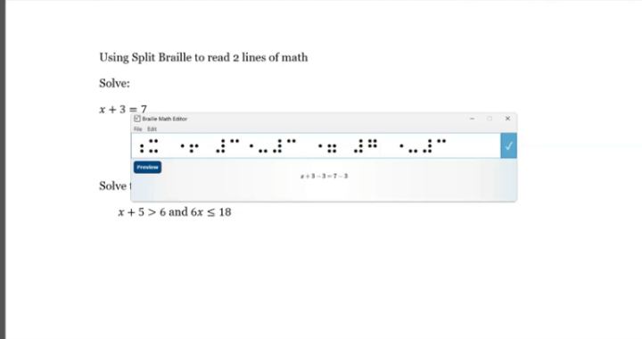 image of braille math editor in WORD