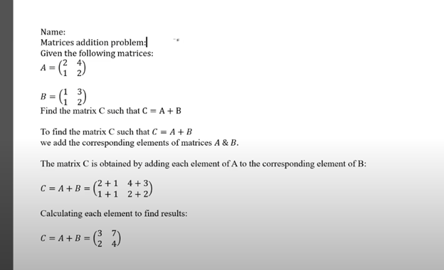 matrices addition problem
