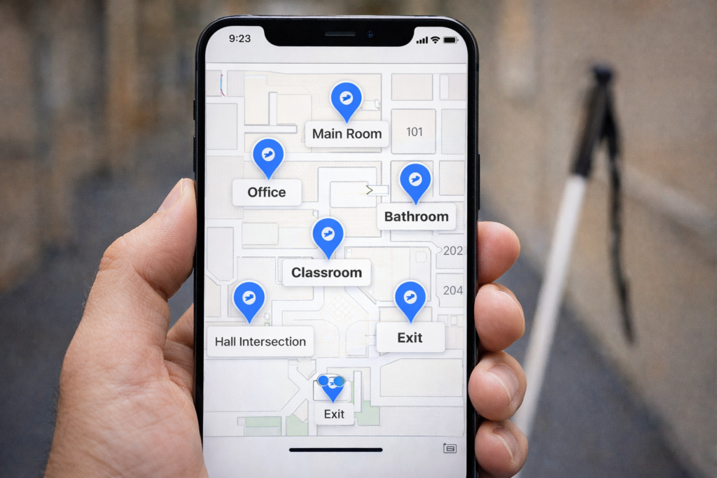 VoiceOver Indoor Navigation-Dropped pins for Location markers in building