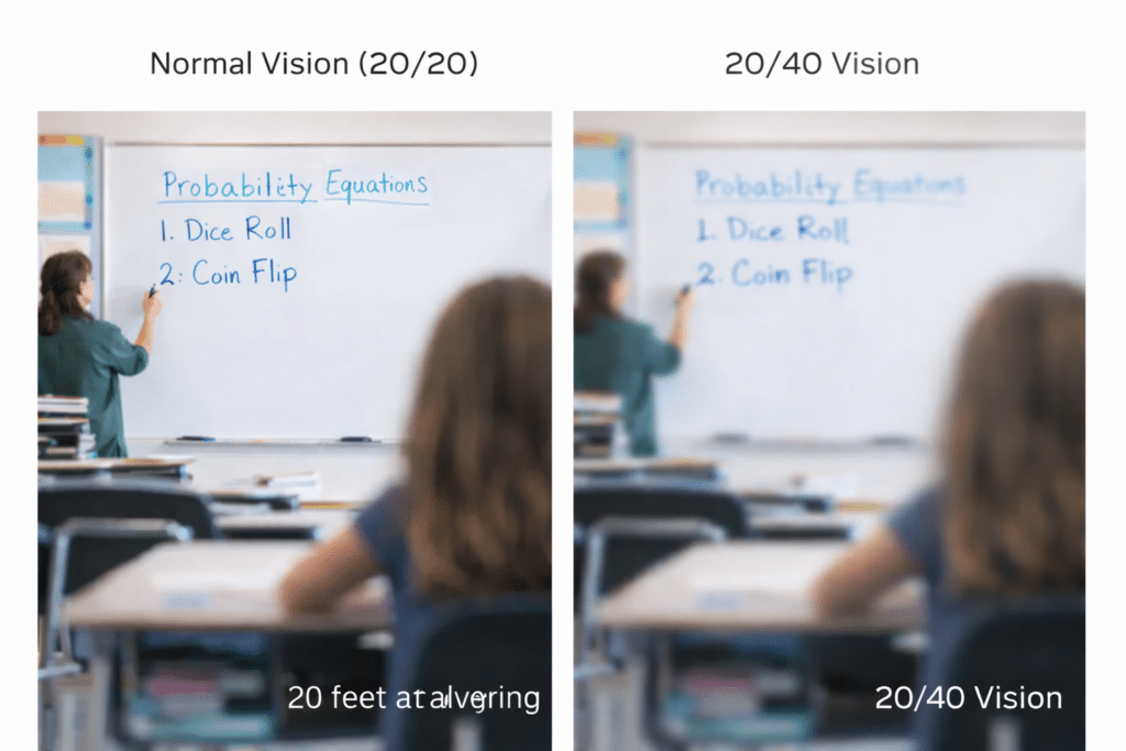 What 20/40 vision means at 20 feet trying to look at board