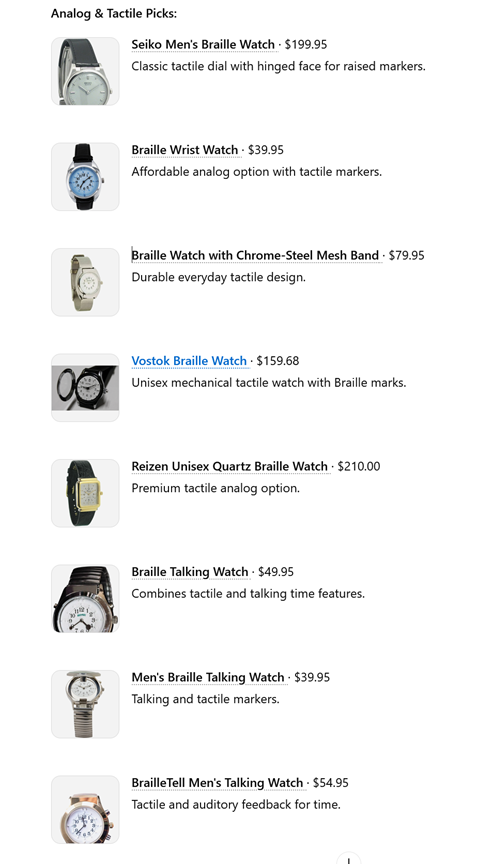 Braille watch options