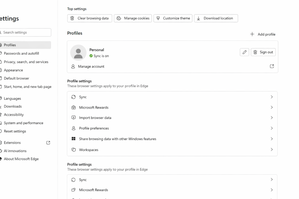 Microsoft Edge switching accounts in profiles